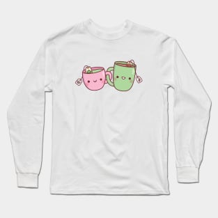 Cute Pink and Green Teacup Funny Best Friends Long Sleeve T-Shirt